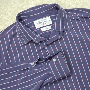 Mizzen Main Shirt Men XL Blue Check Leeward Button Up‎ Trim Fit Stretch Office